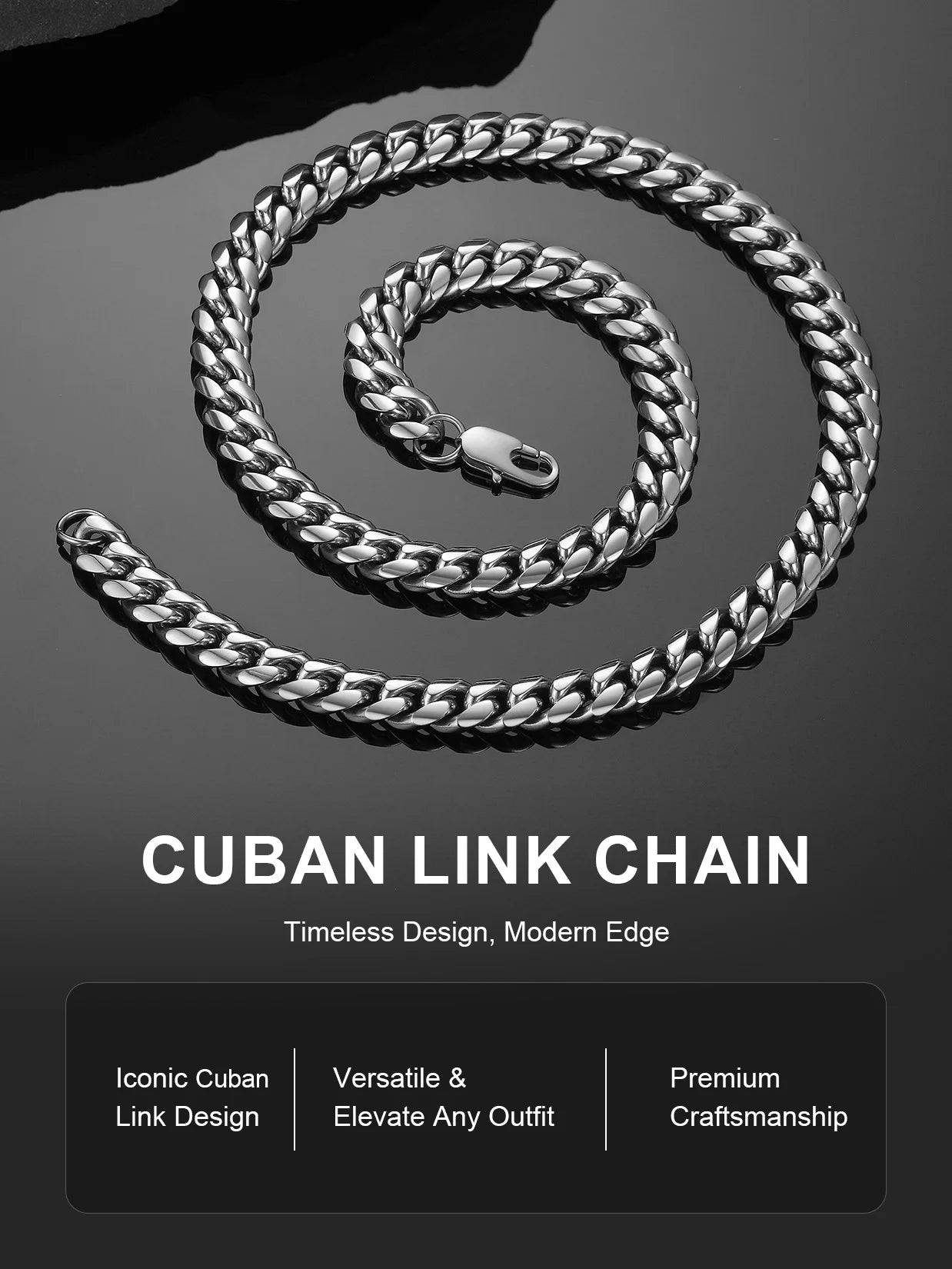 Hip Hop Men Necklaces Curb Cuban Chains 20Inch 10Mm Stainless Steel Chains Fathers Day Necklace Gift for Mens Dad Son