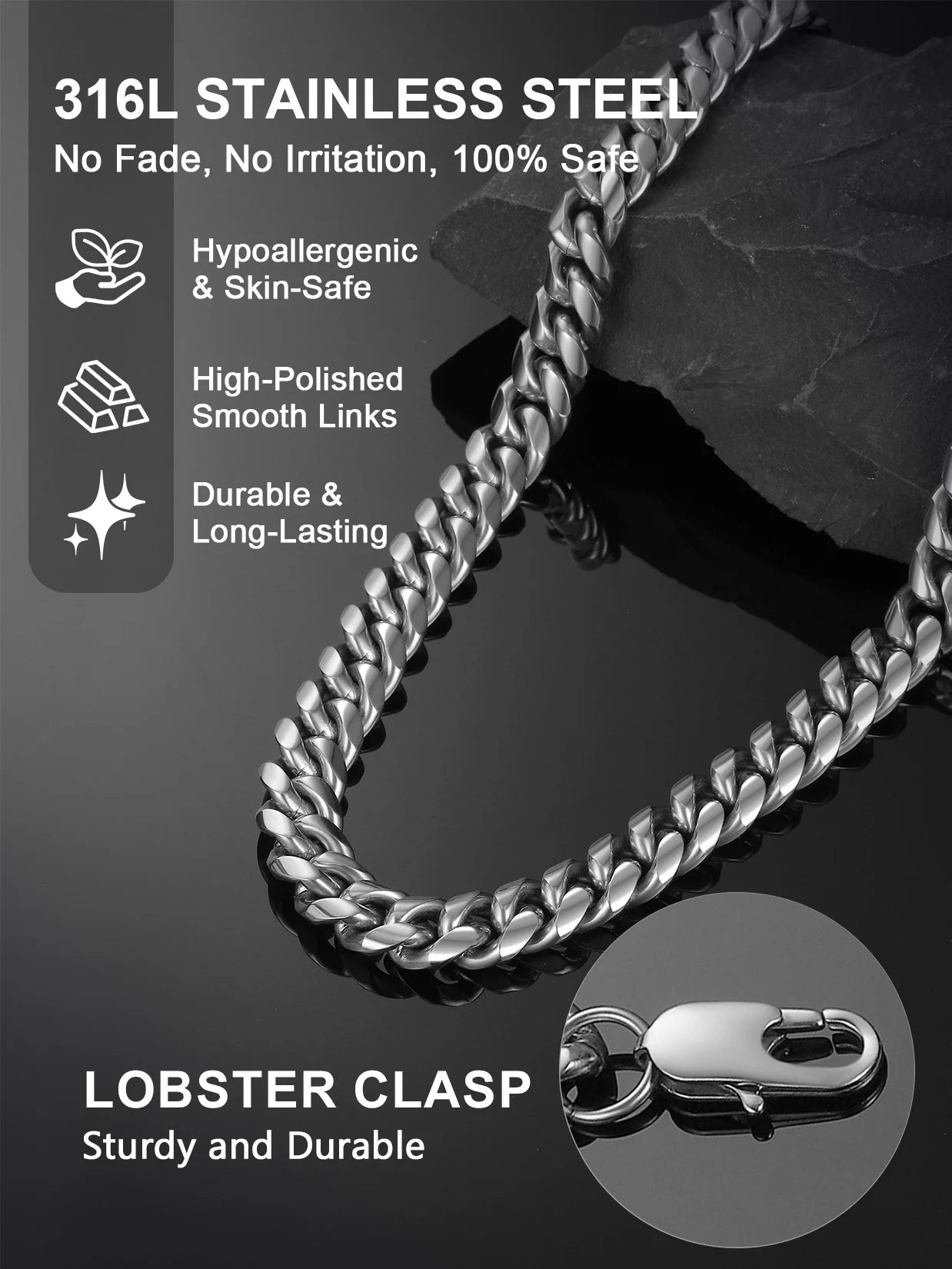 Hip Hop Men Necklaces Curb Cuban Chains 20Inch 10Mm Stainless Steel Chains Fathers Day Necklace Gift for Mens Dad Son
