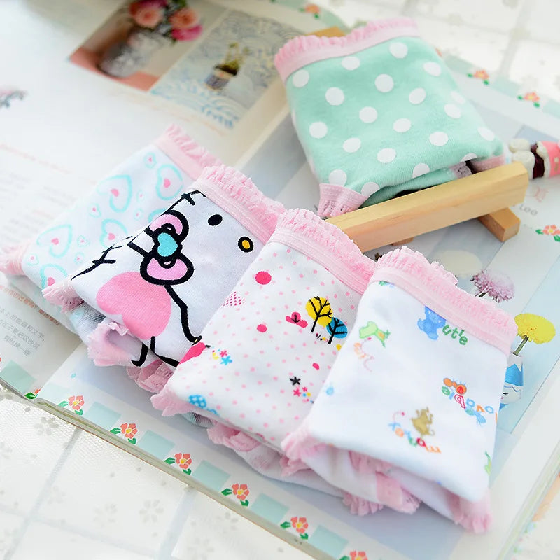Wholesale(10Pcs/Lot) Cartoon Design Underwear for Children Kid, 100% Cotton Girls Shorts Underpants Knickers, 2 4 6 8 10 Years